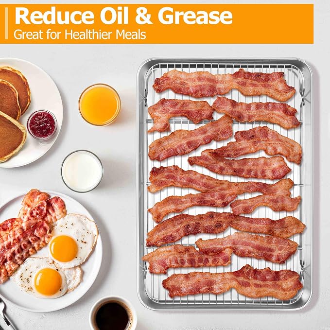 Homikit Large Baking Sheet with Wire Cooling Rack (1 Pan+1 Rack), Nonstick | 20x14 Inch XL Stainless Steel Cookie Sheets for Baking, Big Baking Pans with Racks Set, Metal Bacon Tray, Dishwasher Safe