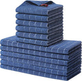 Homaxy Kitchen Towels and Dishcloths Set, Set of 12, Navy Blue | Bulk Cotton Terry Kitchen Towels, Checkered Designed, Soft and Super Absorbent Dish Towels, 12 x 12 and 13 x 28 Inches