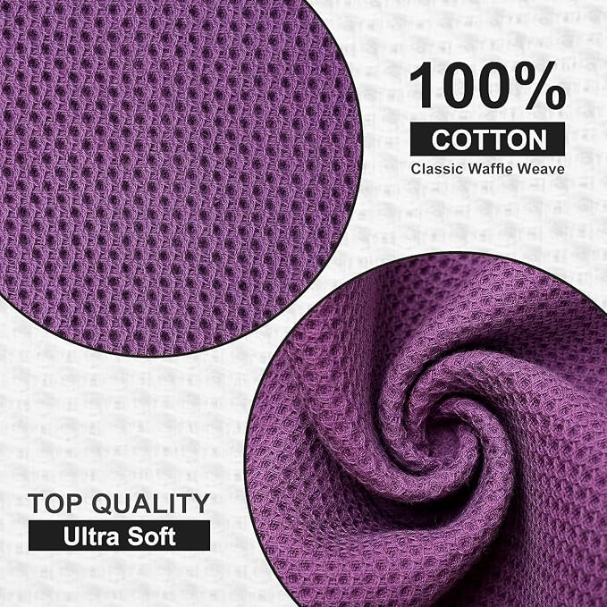Kitinjoy 100% Cotton Kitchen Dish Cloths, 6 Pack Waffle Weave Ultra Soft Absorbent Dish Towels for Drying Dishes Quick Drying Kitchen Towels Dish Rags, 12 X 12 Inches, Violet | Ultra Absorbent, Super Soft, lightweight, Quick Drying Dish Rags for Washin...