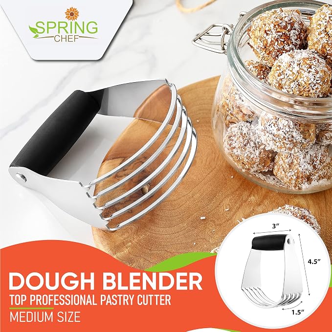 Spring Chef Medium Dough Blender Hand Tool - Durable Pastry Cutter - Black | Heavy Duty Dough Mixer w/ Stainless Steel Blades, Professional Pastry Blender for Easy Mixing, Dishwasher Safe
