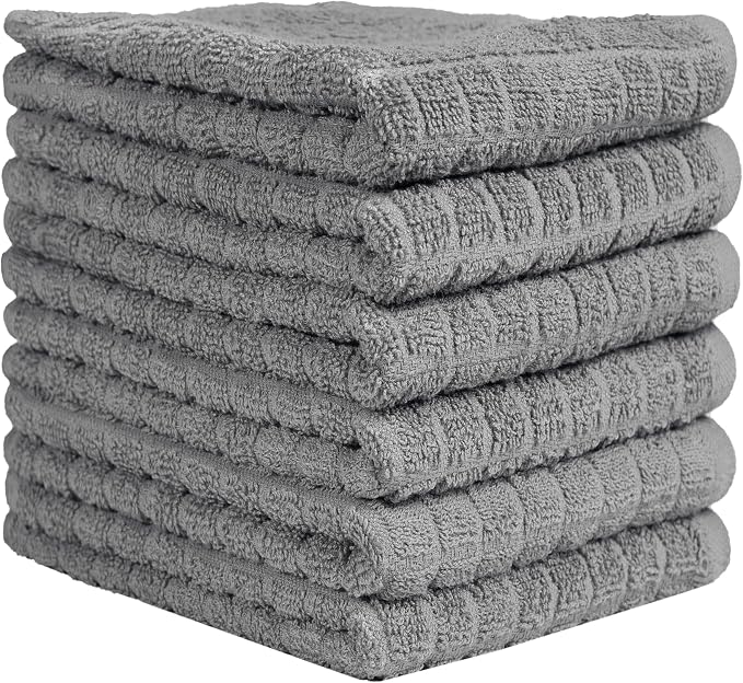 Bumble Kitchen Towels (6-Pack), 16"x28", 100% Cotton Dish Towels - Gray | 380 GSM | Soft kitchen hand towels , Highly Absorbent & Durable Dish Towels for kitchen with Hanging Loop