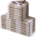 Homaxy Kitchen Towels and Dishcloths Set, Set of 12, White & Khaki | Bulk Cotton Waffle Weave Check Plaid Kitchen Towels, Super Soft and Absorbent Dish Cloths, 12 x 12 and 13 x 28 Inches