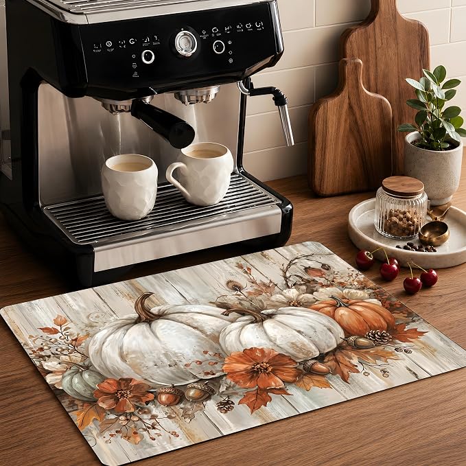 Pumpkin Stove Top Cover Mat, Thanksgiving Decor, 28.5 x 20.5Inchs(White pumpkin)
