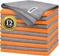Microfiber Cleaning Cloth -Pack of 12, Highly Absorbent Cleaning Rags(Grey&Orange), 16"X12" All Purpose Cleaning Towels for Housekeeping, Kitchen, Car, Reusable Microfiber Towels