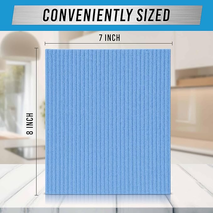 ACTIVE Swedish Dish Cloths for Kitchen 12 Pack Cellulose Sponge Cloth, Washable Dishcloths for Washing Dishes, Original European Dish Towels, Absorbent Reusable Paper Towels - Multicolor Assorted