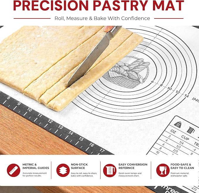 XL Silicone Pastry Mat for Baking Dough Mat, Extra Large 28x20 inches Grey | Non-Stick & Non-Slip Dough Mat for Rolling Out with Measurements, Bread, Pizza, Pie Crust, Cookies, Fondant Oven Safe