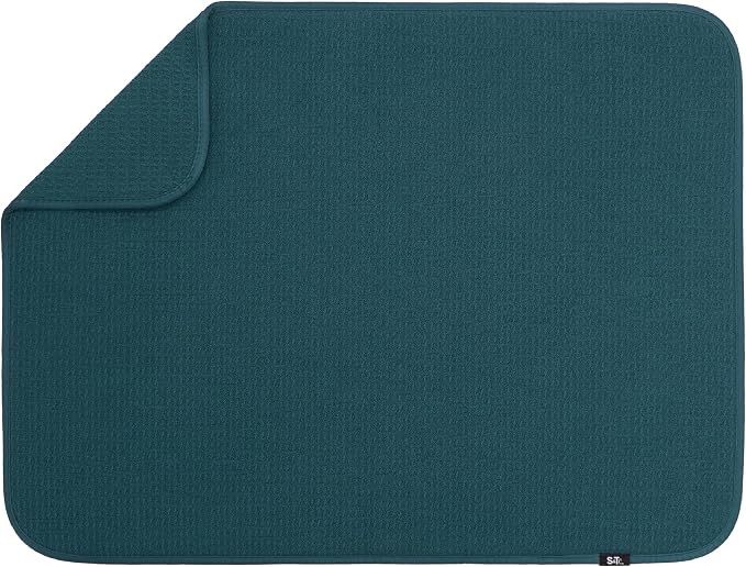 S&T INC. Dish Drying Mat, 18" x 24", XL, Tapestry Blue | Absorbent Microfiber, Extra Large Kitchen Counter Mat for Dishes, Utensils, Pots and Pans, Machine Washable