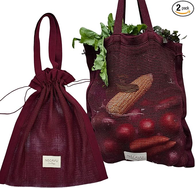 100% Cotton Shopping Bag 2 Pack Mesh Eco Friendly Cotton Market Bags for Vegetable Shopping Multipurpose Cotton Market Bags with Reinforced Edges (Kiwi Green