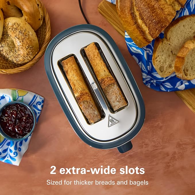 Hamilton Beach Extra-Wide Slot 2 Slice Toaster With Bagel & Defrost Buttons | Browning Control With 7 Shades | Auto Shutoff | Toast Boost | Slide-Out Crumb Tray | Kitchen Makeover Blue | 22634