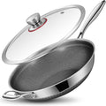 LOLYKITCH Hybird Nonstick Wok Pan with Lid | 12-Inch | Detachable Handle | Non Toxic | Tri-Ply Stainless Steel | Ceramic Coating | Stir Fry Pan | Induction Compatible | Dishwasher & Oven Safe