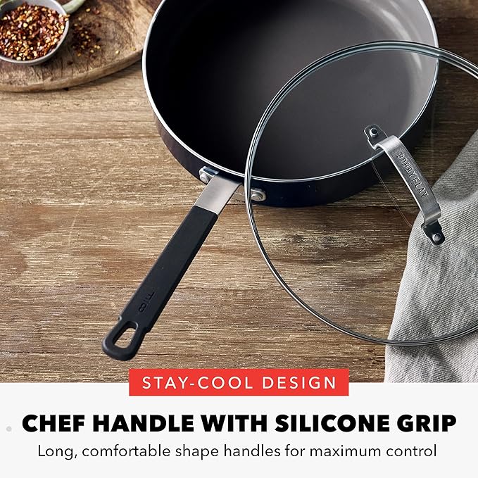 GreenPan x Bobby Flay 2.5QT Ceramic Nonstick Saucepan with Glass Lid, Black | PFAS-Free Diamond Ceramic Nonstick Chef Pan, Silicone Handle, Induction & All Stovetop Compatible, Dishwasher and Oven Safe