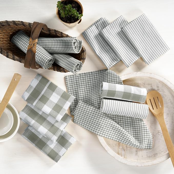 LANE LINEN 100% Cotton Kitchen Dish Cloths, Ultra Soft Absorbent Quick Drying Dish Towels, Multiweave Wash Cloths Dish Towel Sets, 12x12 Inches, 12 Pack - Grey