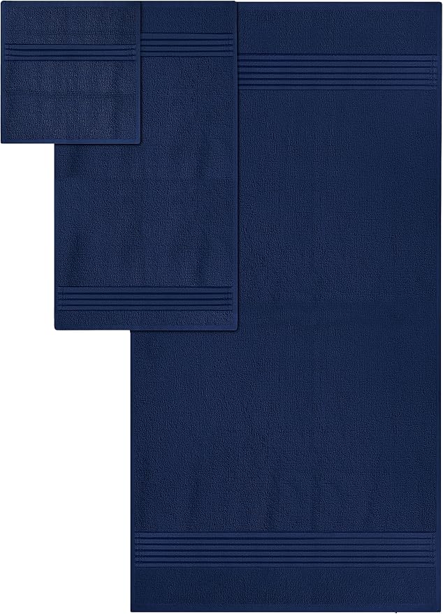 Utopia Towels 8 Piece Premium Towel Set, 2 Bath, 2 Hand, and 4 Washcloths, 100% Ring Spun Cotton, Highly Absorbent Towels for Bathroom, Sports, and Hotel, Navy (Pack of 2)