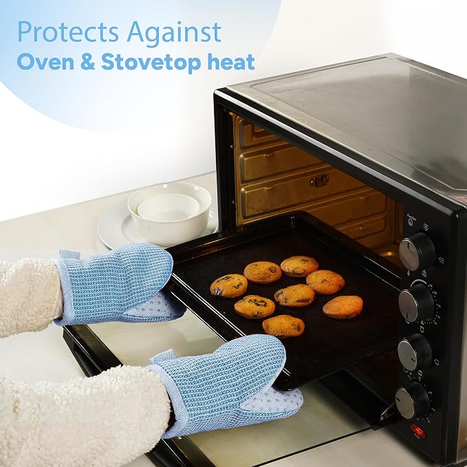 Casa Platino BBQ Gloves & Potholders Set, 4Pc Kitchen Mitts for Oven & Baking, Holder for Hot Pots & Dishes – Heat Resistant Up to 500°F, Non-Slip & Machine Washable – Cornflower
