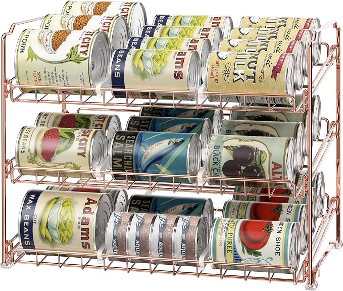 Simple Houseware 3-Tier Stackable Can Organizer Rack 36 Cans, Rose Gold | Can Food Storage Dispenser for Pantry/Cabinet, Adjustable Dividers – 11.5" D x 17" W x 13.75" H