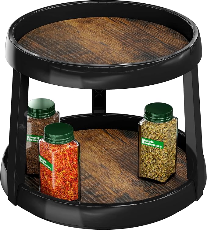 Simple Houseware 2-Tier Lazy Susan Spice Organizer, 10-Inch, Rustic Brown