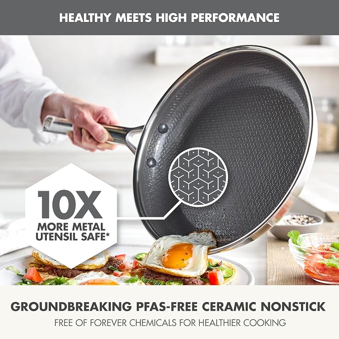 GreenPan Hybrid APEX 12" Stainless Steel Frying Pan Skillet with Lid | APEX Tri-Ply Pan, PFAS-Free Thermobond Nonstick, Induction & All Cooktop Compatible, Dishwasher & Oven Safe to 850F, Silver