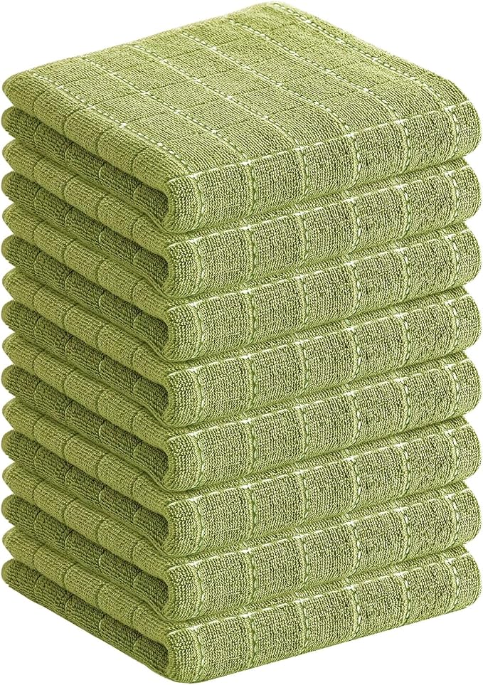 Homaxy 100% Cotton Terry Kitchen Towels, 8 Pack, Olive Green | Ultra Soft and Absorbent Dish Towels for Kitchen, Suitable for Drying and Washing Dishes