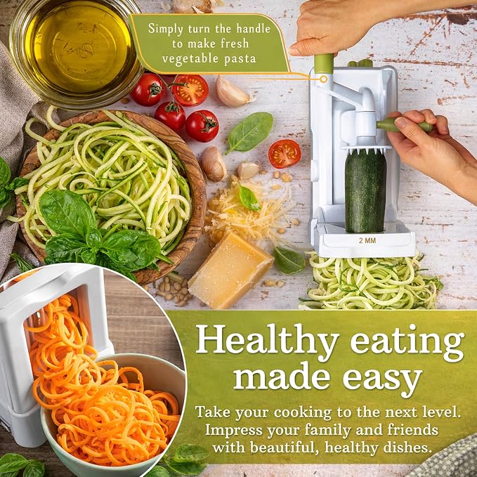 Brieftons 5-Blade Vegetable Spiralizer & Veggie Noodle Maker: Japanese 420-Grade Steel Blades for Zucchini Pasta, Sweet Potato & Beet Noodles, Strong Suction Pad, 4 Recipe eBooks | Keto Vegan Paleo