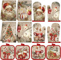 SiliFine 12 Pcs Christmas Kitchen Accessories Set Retro Snowman Pot Holders Vintage Santa Oven Mitts Xmas Tree Kitchen Towels for Farmhouse Christmas Home Decorations, Cooking Baking Holiday Gifts