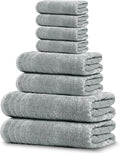8 Piece Towel Set, 2 XL Bath, 2 Hand, 4 Washcloth, Cool Grey | 100% Cotton, Lighter Weight, Quicker to Dry, Super Absorbent, Perfect for Bathroom