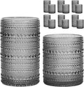 Moretoes 12 Pack Hobnail Drinking Glasses Gray Water Glass Cups Set | Mixed Vintage Glassware 6pcs 12oz Highballs & 6pcs 10oz Old Fashioned Glasses, Great for Cocktail Whisky and Other Beverages