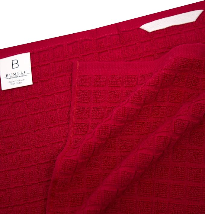 Premium Kitchen Towels 6 Pack 100% Cotton, 20"x28" Dish Towels - Red Check | Large Flat & Terry Kitchen Linen Set with Hanging Loops, Highly Absorbent for Washing and Drying Dishes