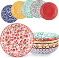 vancasso 8.5" Pasta Bowls Set of 6, 40 oz Porcelain Shallow Salad Bowls, Serving Bowls Pasta Dishes Plates Large Kitchen Bowl Plates, Vivid Floral Design, Microwave Safe, Series SELENE