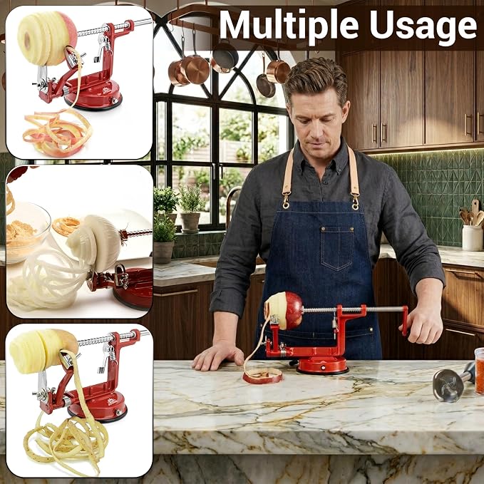 Apple Peeler Corer Slicer All in One – Apple Peeler Slicer Corer with Stainless Steel Blades, Multi-Function Apple Potato Peeler