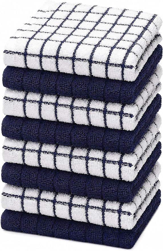 Bumble Dish Cloths (8-Pack), 100% Cotton Kitchen Towels, 12"x12" - Navy | 405 GSM | Soft, Highly Absorbent & Durable Dish Towels for Kitchen