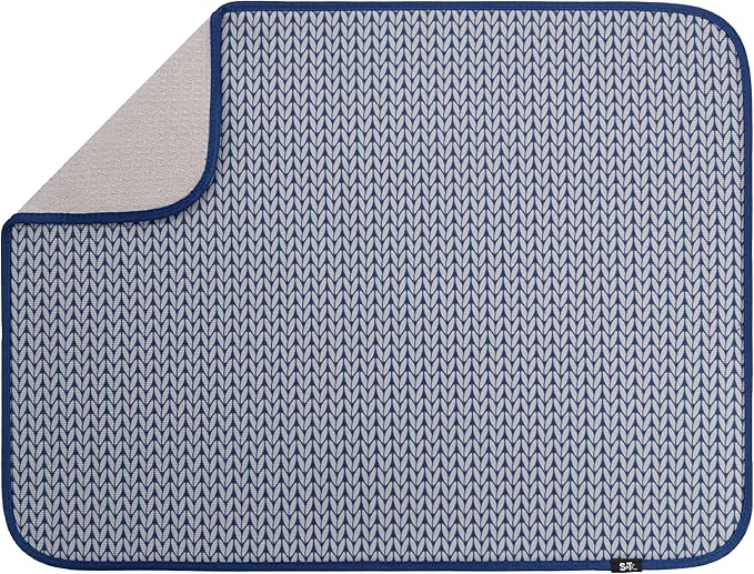 S&T INC. Dish Drying Mat, 18" x 24", XL, Blue Stockinette | Absorbent Microfiber, Extra Large Kitchen Counter Mat for Dishes, Utensils, Pots and Pans, Machine Washable