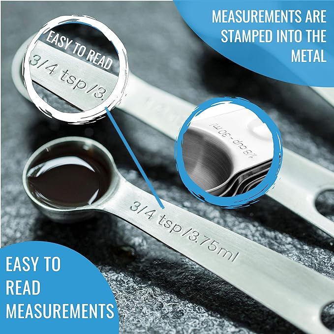 Measuring Cups and Spoons Set, 16-Piece Stainless Steel, Leveler & Chart | 7 Dry Measuring Cups, 7 Measuring Spoons, Conversion Chart and Leveler, Metal Baking Tools for Flour, Sugar, Spices & Baking.