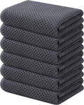 Kitinjoy 100% Cotton Waffle 6-Pack Kitchen Towels, 13" x 28", Dark Grey | Super Soft, Ultra-Absorbent, Fast Drying, lightweight, Quick Drying Kitchen Hand Towels