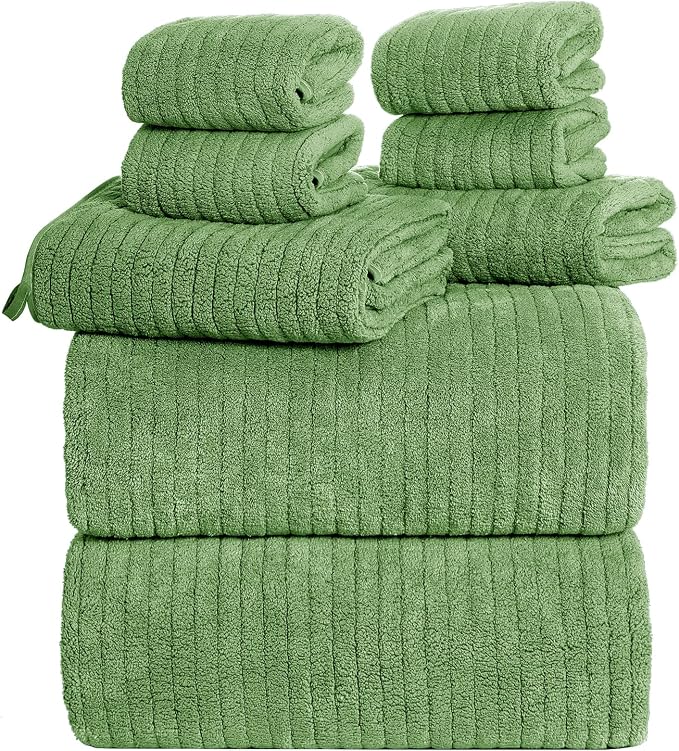 8 Piece Bath Towels Set, 2 Oversized 35 * 70 in Bath, 2 Hand, 4 Wash | Luxury Soft Microfiber, Super Absorbent Thick, Quick Dry, Shower Towels for Bathroom, Spa & Hotel, Sage Green