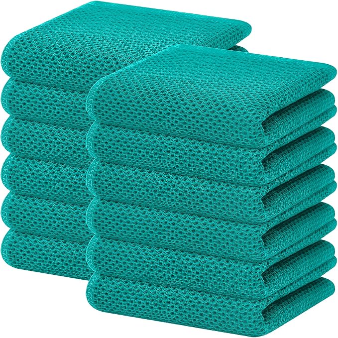 Homaxy 100% Cotton Waffle Weave Kitchen Dish Towels 12-Pack, Teal | 13 x 28 Inches, Ultra Soft Absorbent Dish Towels, Quick Drying Cleaning Towels