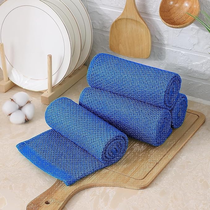 Kitinjoy 100% Cotton Waffle 6-Pack Kitchen Towels, 13" x 28", Blueberry | Super Soft, Ultra-Absorbent, Fast Drying, lightweight, Quick Drying Kitchen Hand Towels