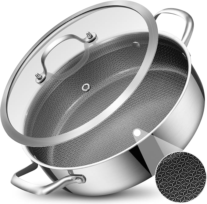 LOLYKITCH 5-Quart Deep Frying Pan with Lid | 12 Inch | Riveted Handles | Ceramic Nonstick | Tri-Ply Stainless Steel Skillet | Saute Pan | Hybrid Cookware | Oven & Induction Ready | 3-5 Servings