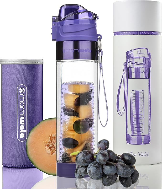 MAMI WATA Fruit Infuser Water Bottle – 24 oz BPA-Free Tritan Fruit Infused Plastic Water Bottle for Women Recipes eBook & Insulating Sleeve & Gift Box