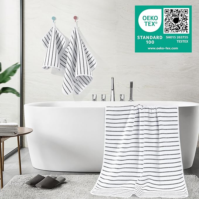 POLYTE 430 GSM Poly Blend Microfiber Quick Dry Waffle Bath Towel Set of 6 | 2-Body Towels, 2-Hand Towels, 2-Wash cloths, Oversize, Lint Free