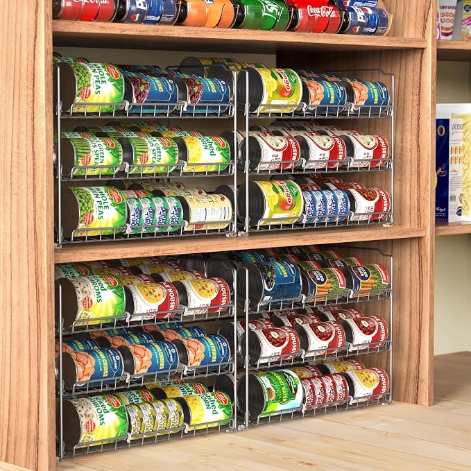 Simple Houseware Stackable Can Rack, Silver, Adjustable Plastic Dividers, Holds 36 Cans | Can Food Storage Dispenser for Pantry/Cabinet, Adjustable Dividers – 11.5" D x 17" W x 13.75" H