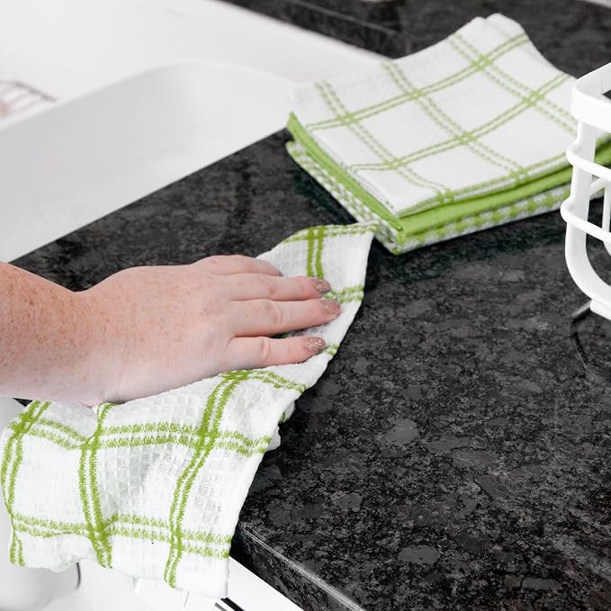 T-Fal Premium Waffle Dish Cloths: Highly Absorbent, Super Soft Long Lasting - 100% Cotton, 12"x13" Towel for Cleaning & Drying, (4-Pack), Green