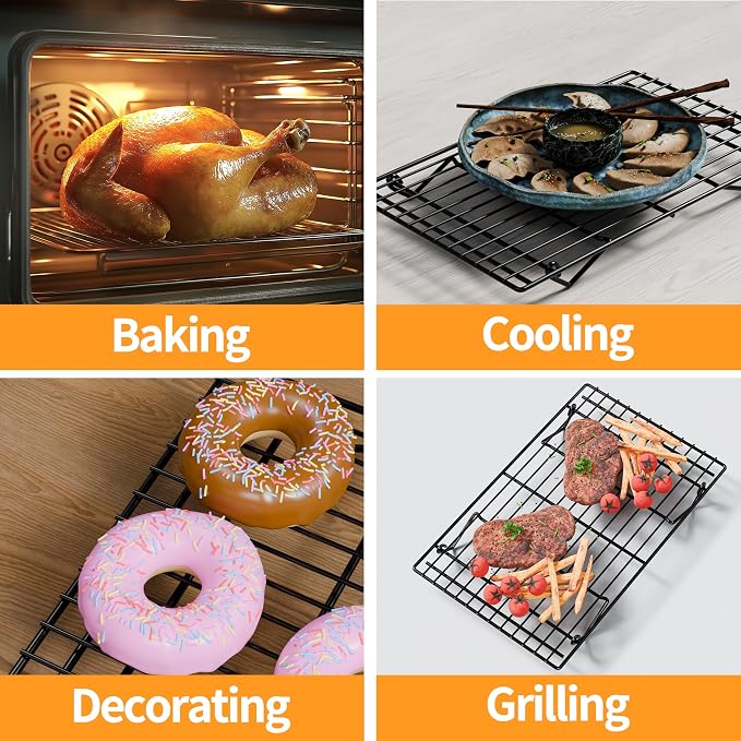 4PCS Cooling Racks for Cooking and Baking, Collapsible 4 Tiers 10"X16" Cool Batches of Cookies, Non-Stick & BPA-Free, Oven and Dishwasher Safe (Black-201)