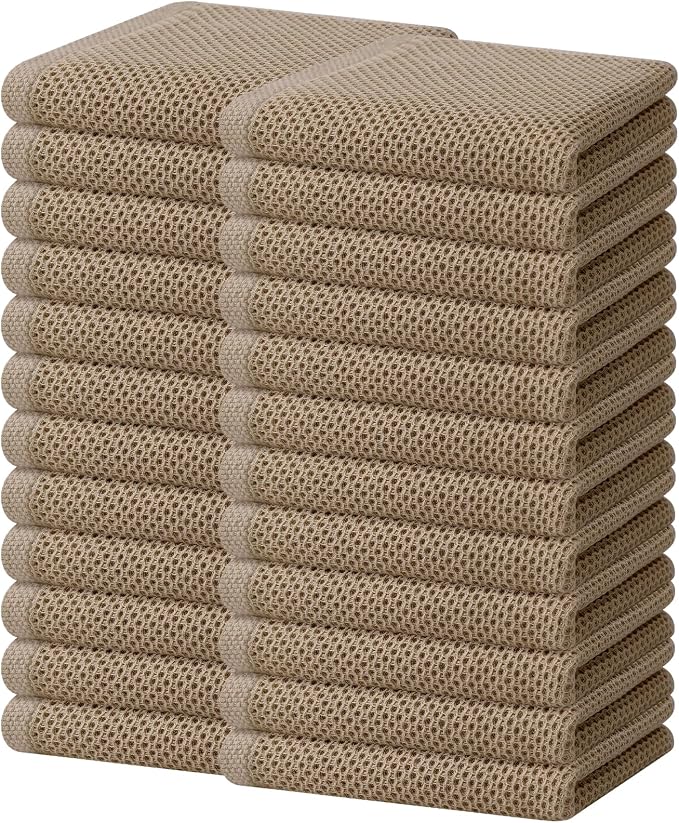 Homaxy 100% Cotton Waffle Weave Kitchen Dish Towels 24-Pack, Tan | 13 x 28 Inches, Ultra Soft Absorbent Dish Towels, Quick Drying Cleaning Towels