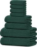8 Piece Towel Set, 2 XL Bath, 2 Hand, 4 Washcloth, Hunter Green | 100% Cotton, Lighter Weight, Quicker to Dry, Super Absorbent, Perfect for Bathroom