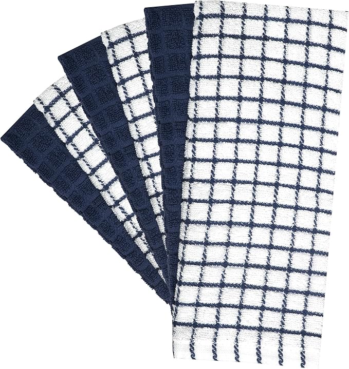 Bumble Kitchen Towels (6-Pack), 16"x28", 100% Cotton Dish Towels - Navy | 380 GSM | Soft kitchen hand towels , Highly Absorbent & Durable Dish Towels for kitchen with Hanging Loop