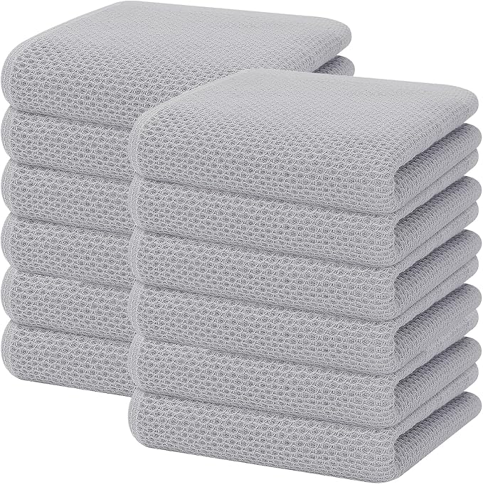Homaxy 100% Cotton Waffle Weave Kitchen Dish Towels 12-Pack, Light Gray | 13 x 28 Inches, Ultra Soft Absorbent Dish Towels, Quick Drying Cleaning Towels