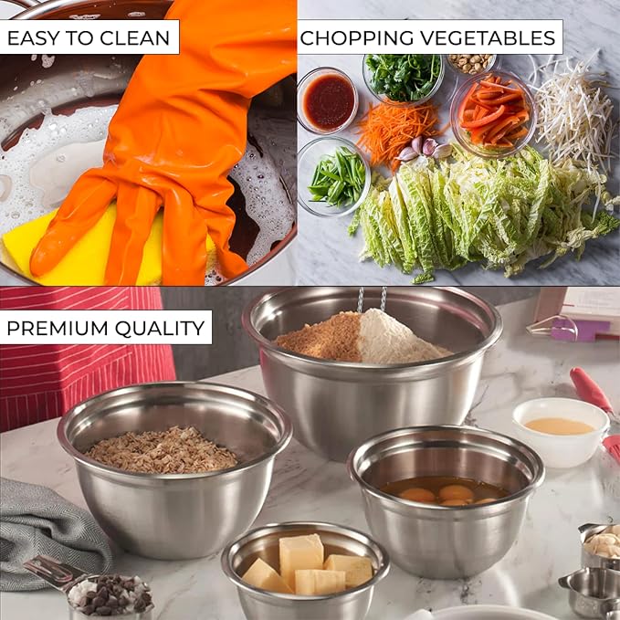 Premium Brushed Stainless Steel Mixing Bowls Sets, Easy To Clean, Space Saving, Great for Cooking, Baking, Prepping Needs 0.25qt, 1qt, 1.5qt, 3qt, 5qt (9 pc Anti Slip with Lid and Graters)