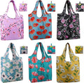 BeeGreen Flower Reusable Shopping Bags Cute Grocery Bag 6 Pack, Christmas Gift Bags Heavy-Duty Foldable Shopping Totes for Supermarket, Work & Travel, Large Washable Polyester Tote Bag with Handles