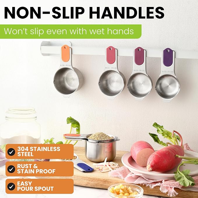 Spring Chef 7 Magnetic Stainless Steel Measuring Cups Set, Mountain Sunrise | Patented Metal Measuring Cups for Measuring Dry or Liquid Ingredients, Easy to Read Markings, Dishwasher Safe Magnetic Cups