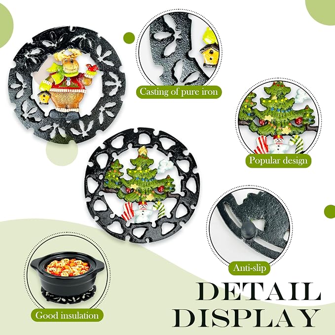 Cast Iron Trivet for Hot Dishes, Metal Trivet for Hot Pots and Pans, Heavy Duty Cast Iron Pot Holder with Heat Resistant Glove, Hot Pan Holder for Kitchen & Dining Table